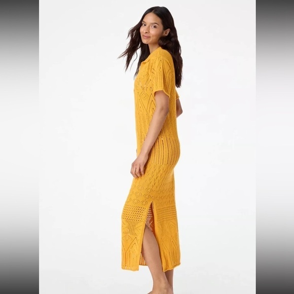 Roller Rabbit Vinnie Caftan Crochet Knit Coverup Dress In Amber Yellow Size XS - Picture 2 of 12